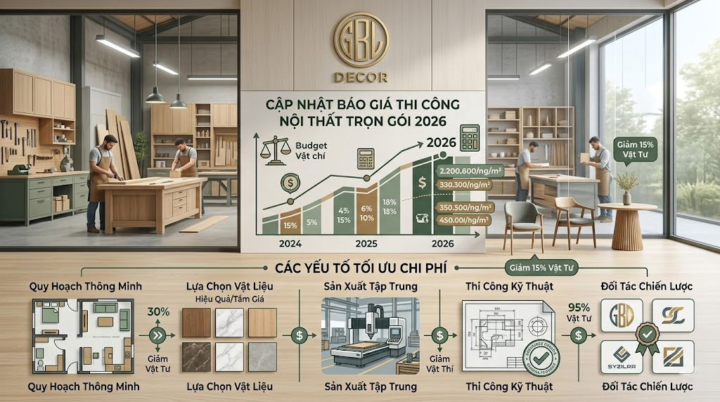 Cập nhật báo giá thi công nội thất trọn gói 2026 và các yếu tố tối ưu chi phí