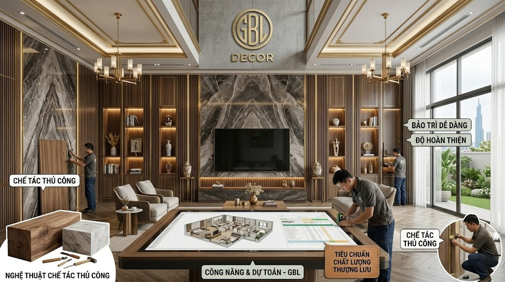 Nghệ thuật thi công nội thất phòng khách sang trọng và đẳng cấp thượng lưu