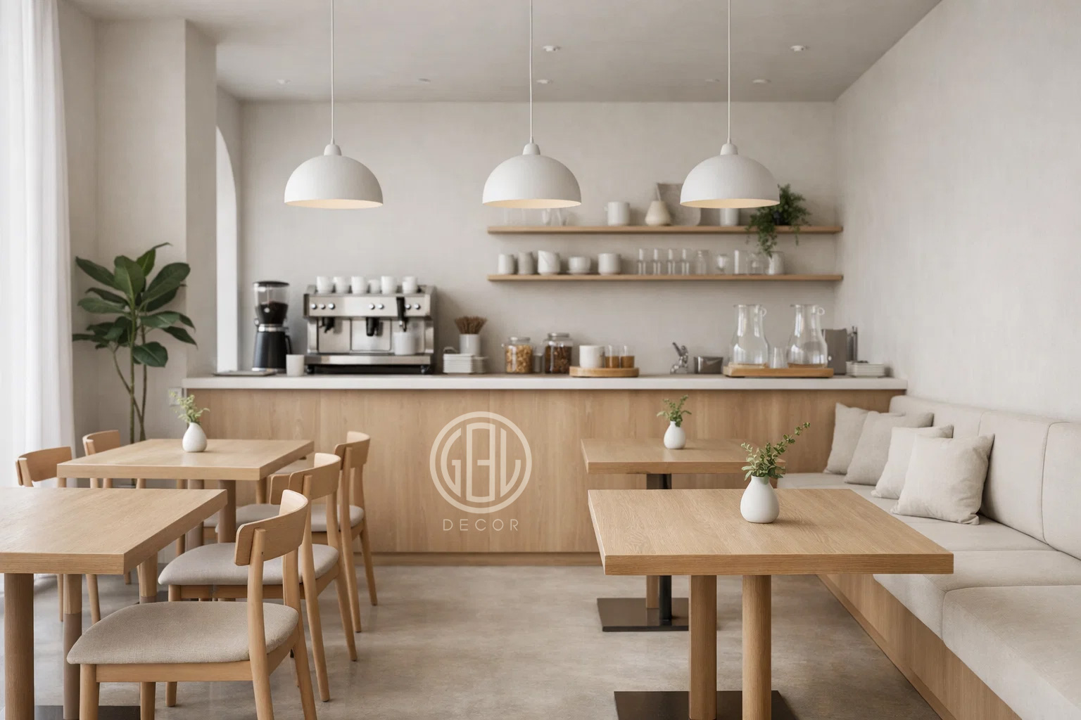 thiết kế nội thất quán cà phê phong cách tối giản 