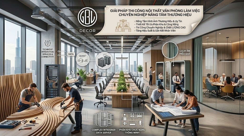 Giải pháp thi công nội thất văn phòng làm việc chuyên nghiệp nâng tầm thương hiệu