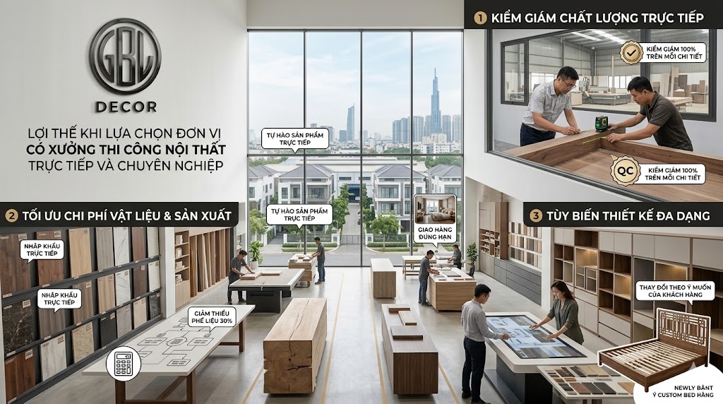 Lợi thế khi lựa chọn đơn vị có xưởng thi công nội thất trực tiếp và chuyên nghiệp